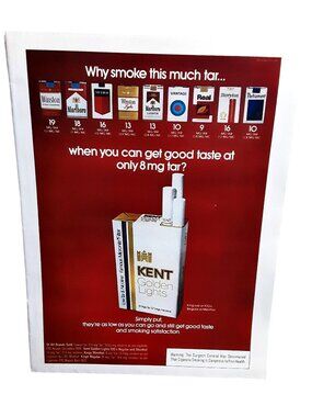 1977 Kent Golden Lights Cigarettes Ad Marlboro Winston Vantage Comparison